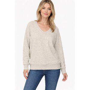NWT Buffalo David Bitton Women Super Soft V-Neck Pullover Sweatshirt, O Heather